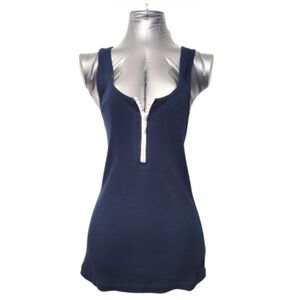 Charlotte Navy Rhinestones Zipper Tank Top - Large